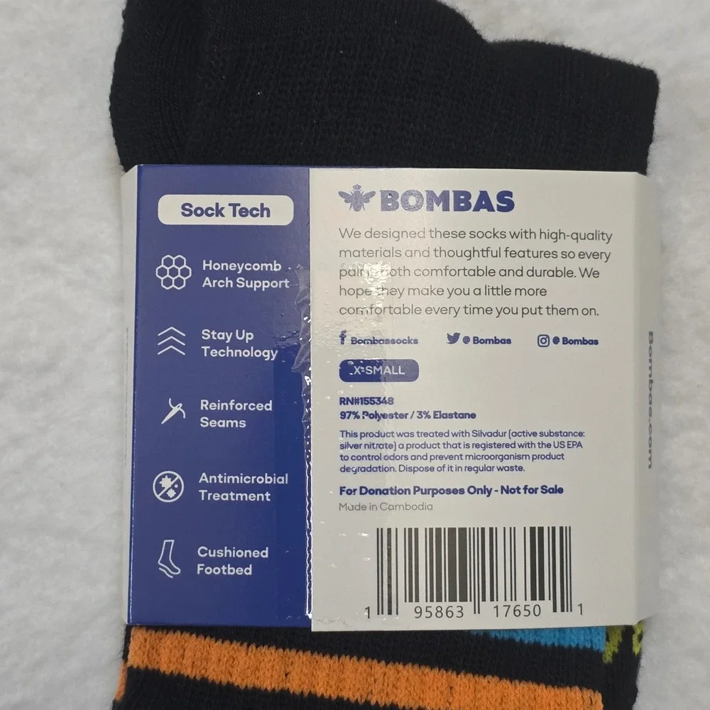 10 Pair Lot Bombas Crew Socks Kids XS Black Honeycomb Arch Support Tab